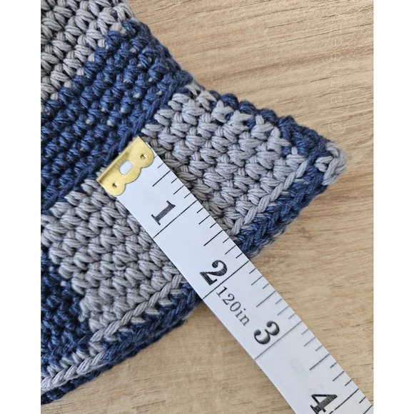 Checkered Crochet Bucket Hat - Navy/Gray (Handmade) - Picture 10 of 11